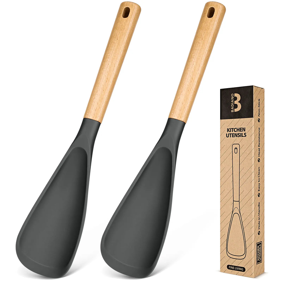 Cooking Spoon for Nonstick Cookwares, Great for Cooking and Serving Durable Bpa-Free Matte Silicone, Wood Handle Spoon for Mixing, Scoop, and Scrape