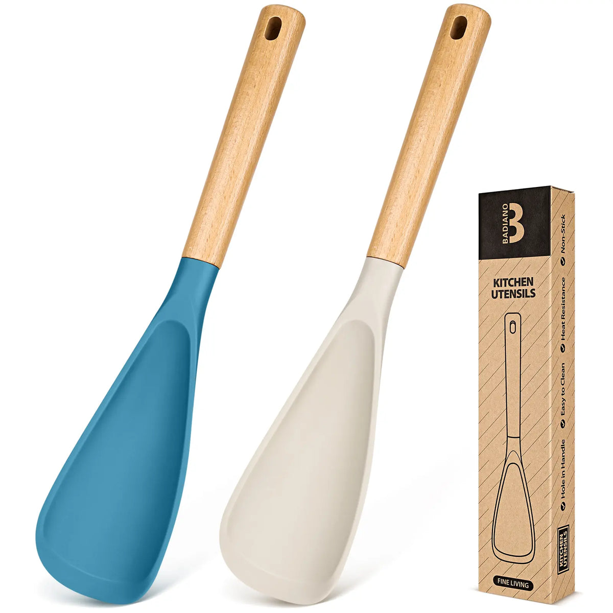 Cooking Spoon for Nonstick Cookwares, Great for Cooking and Serving Durable Bpa-Free Matte Silicone, Wood Handle Spoon for Mixing, Scoop, and Scrape