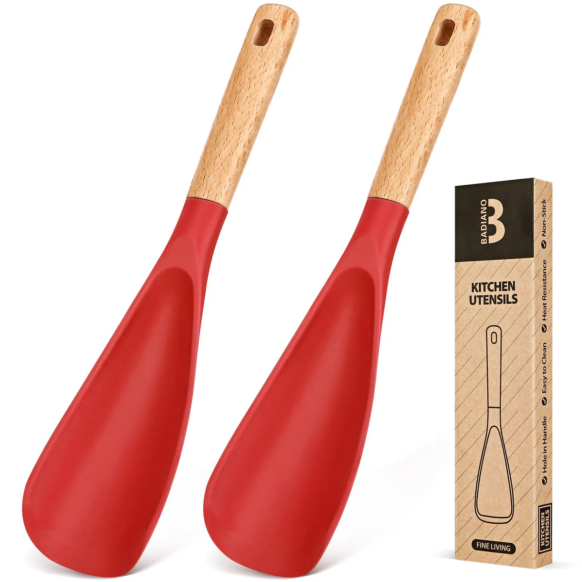 Cooking Spoon for Nonstick Cookwares, Great for Cooking and Serving Durable Bpa-Free Matte Silicone, Wood Handle Spoon for Mixing, Scoop, and Scrape