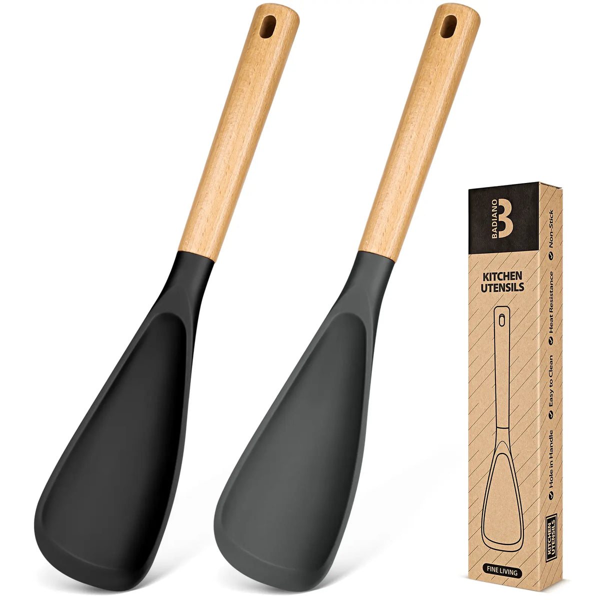 Cooking Spoon for Nonstick Cookwares, Great for Cooking and Serving Durable Bpa-Free Matte Silicone, Wood Handle Spoon for Mixing, Scoop, and Scrape