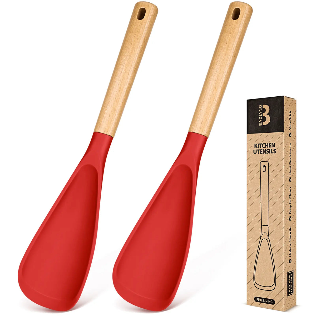 Cooking Spoon for Nonstick Cookwares, Great for Cooking and Serving Durable Bpa-Free Matte Silicone, Wood Handle Spoon for Mixing, Scoop, and Scrape
