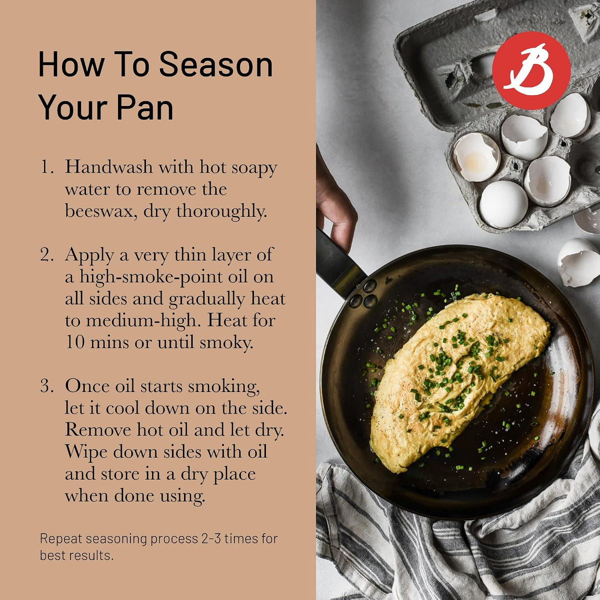 MINERAL B Carbon Steel Fry Pan - 10.25” Diameter, 7.3” Cooking Surface - Ideal for Searing, Sauteing & Reheating - Naturally Non-Stick Finish - Made in France