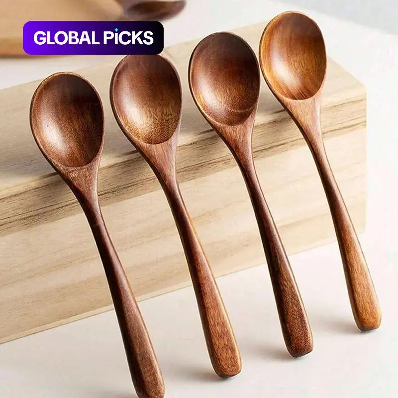 Natural Wooden Spoon Set of 4/6, Durable Eco-Friendly Long-Handled Cooking Spoons in Assorted Sizes for Cooking, Baking and Serving, Kitchen Utensils #GLOBAL PICKS