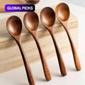 Natural Wooden Spoon Set of 4/6, Durable Eco-Friendly Long-Handled Cooking Spoons in Assorted Sizes for Cooking, Baking and Serving, Kitchen Utensils #GLOBAL PICKS
