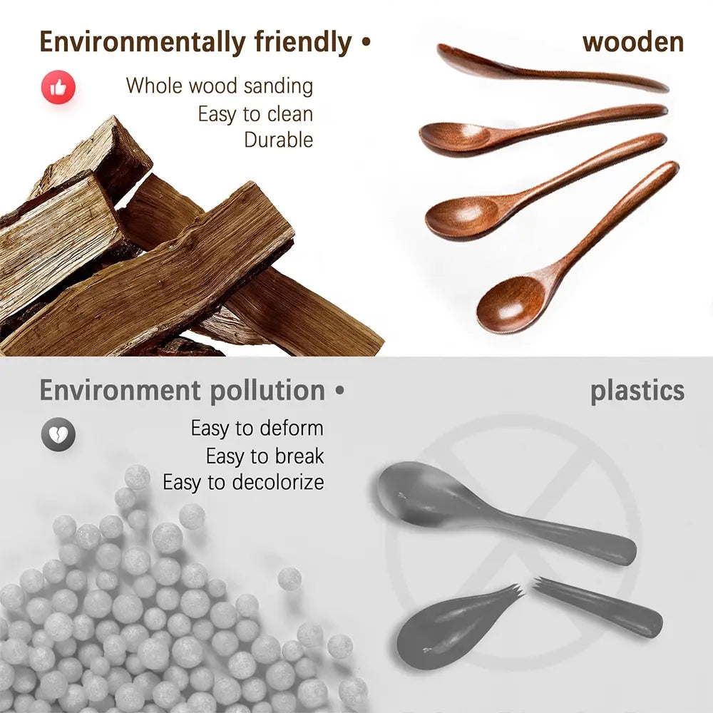 Natural Wooden Spoon Set of 4/6, Durable Eco-Friendly Long-Handled Cooking Spoons in Assorted Sizes for Cooking, Baking and Serving, Kitchen Utensils #GLOBAL PICKS
