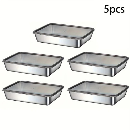 5Pc Stainless Steel Food Storage Containers Set - Leak-Proof Lids, Dishwasher Safe for Sandwich/Fruits/Home/Party