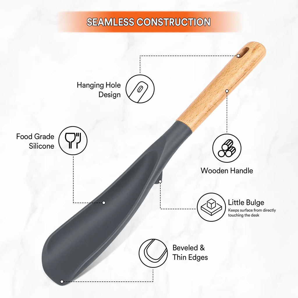 Cooking Spoon for Nonstick Cookwares, Great for Cooking and Serving Durable Bpa-Free Matte Silicone, Wood Handle Spoon for Mixing, Scoop, and Scrape
