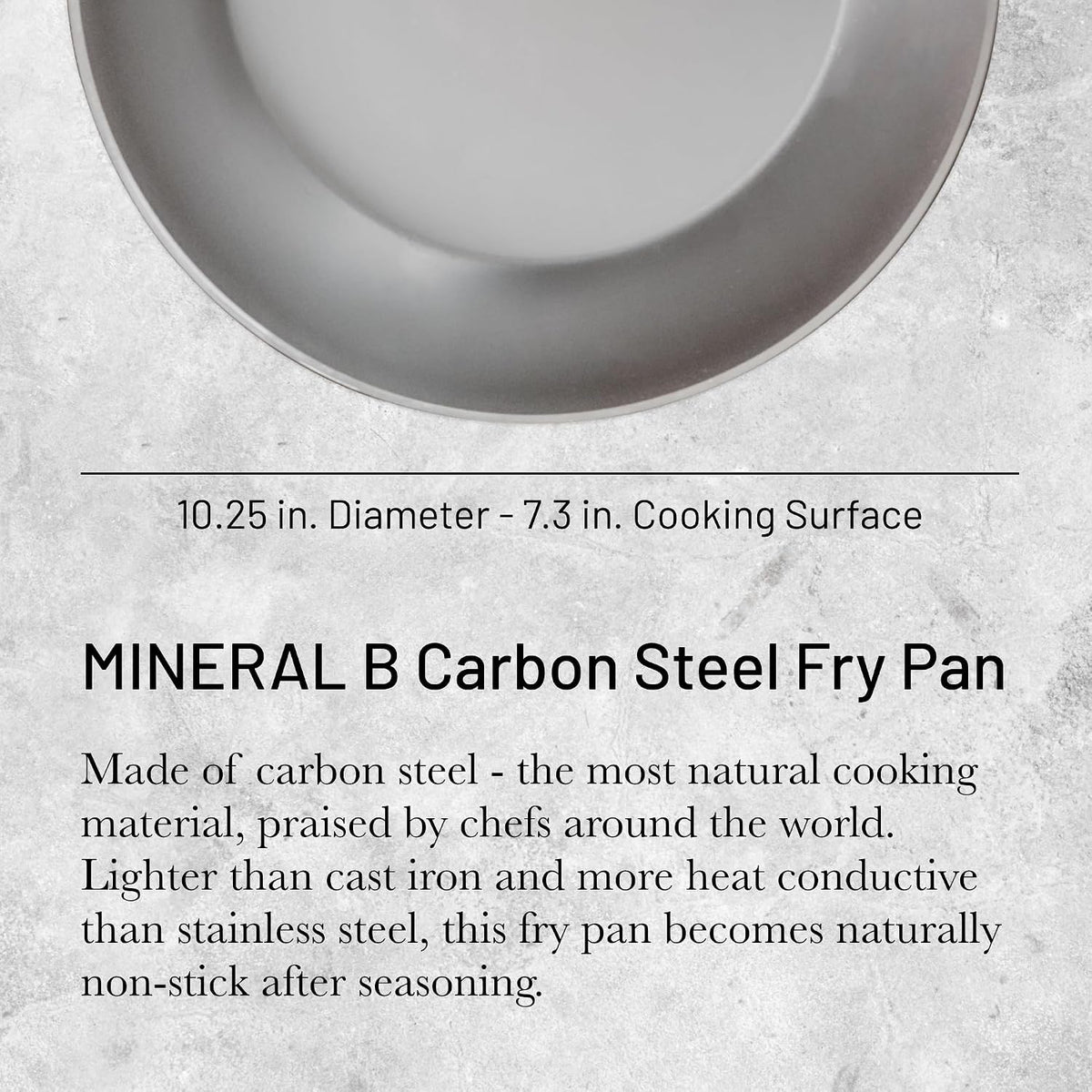 MINERAL B Carbon Steel Fry Pan - 10.25” Diameter, 7.3” Cooking Surface - Ideal for Searing, Sauteing & Reheating - Naturally Non-Stick Finish - Made in France