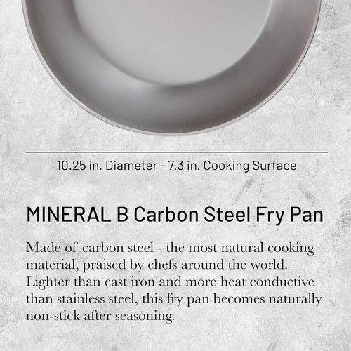 MINERAL B Carbon Steel Fry Pan - 10.25” Diameter, 7.3” Cooking Surface - Ideal for Searing, Sauteing & Reheating - Naturally Non-Stick Finish - Made in France