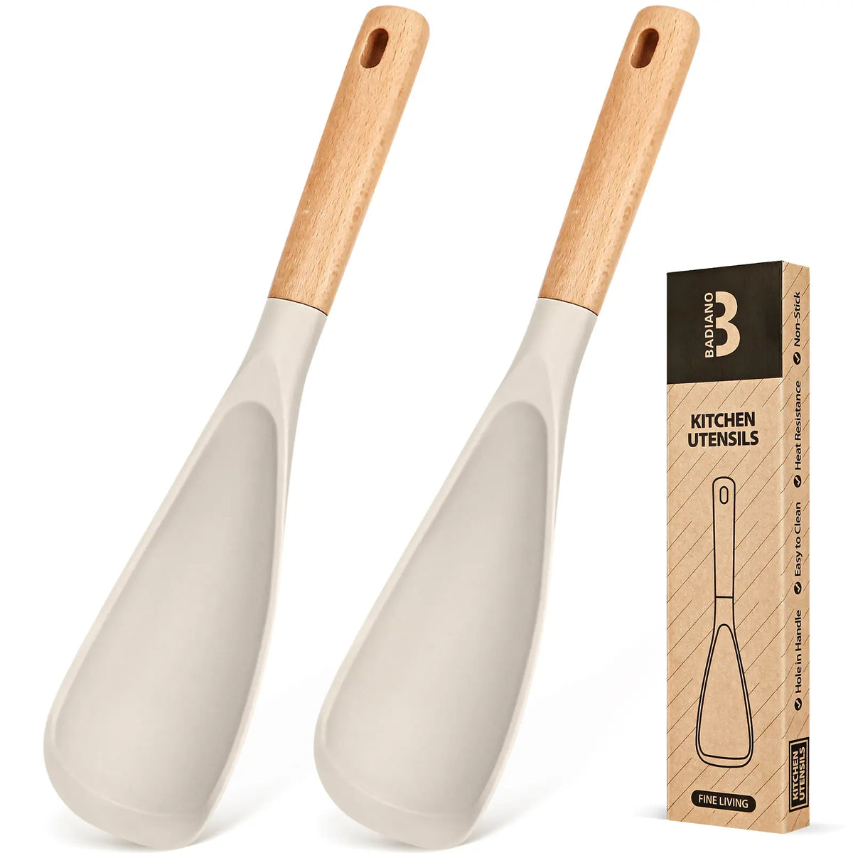 Cooking Spoon for Nonstick Cookwares, Great for Cooking and Serving Durable Bpa-Free Matte Silicone, Wood Handle Spoon for Mixing, Scoop, and Scrape