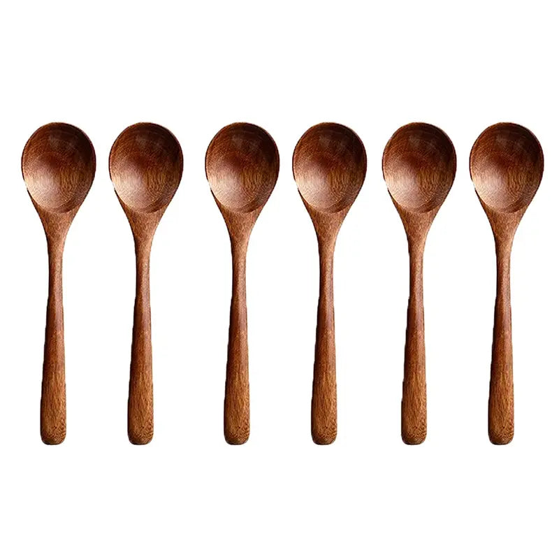 Natural Wooden Spoon Set of 4/6, Durable Eco-Friendly Long-Handled Cooking Spoons in Assorted Sizes for Cooking, Baking and Serving, Kitchen Utensils #GLOBAL PICKS